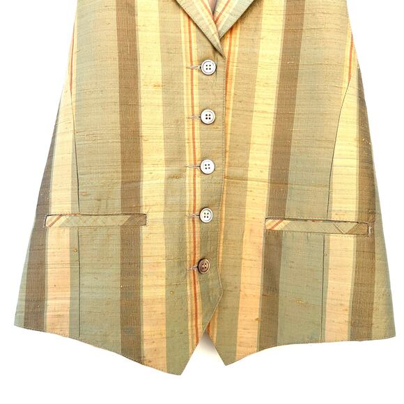 Vintage Y2K Karen Kane Silk Vest Striped Menswear Preppy Waistcoat Medium 90s - Picture 6 of 9